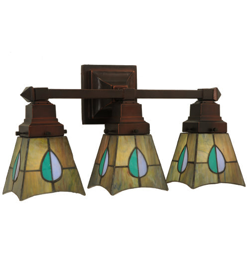 Meyda Lighting Mackintosh Leaf 20" 3-Light Mahogany Bronze Vanity Light With Multi-Colored Shade Glass