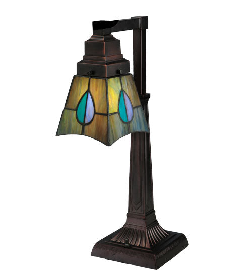Meyda Lighting Mackintosh Leaf 20" Mahogany Bronze Desk Table Lamp With Multi-Colored Shade Glass