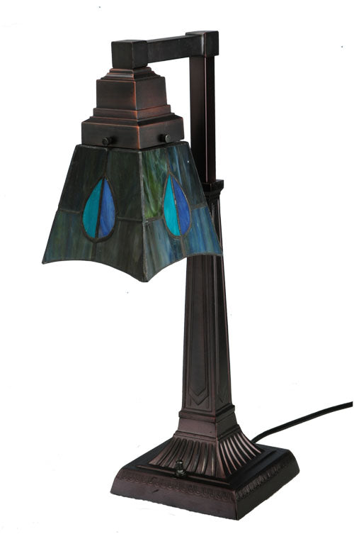 Meyda Lighting Mackintosh Leaf 20" Mahogany Bronze Desk Table Lamp With Multi-Colored Shade Glass