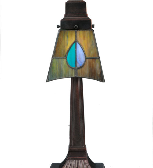 Meyda Lighting Mackintosh Leaf 20" Mahogany Bronze Desk Table Lamp With Multi-Colored Shade Glass
