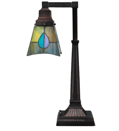 Meyda Lighting Mackintosh Leaf 20" Mahogany Bronze Desk Table Lamp With Multi-Colored Shade Glass