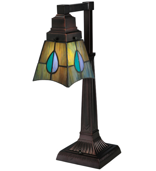 Meyda Lighting Mackintosh Leaf 20" Mahogany Bronze Desk Table Lamp With Multi-Colored Shade Glass