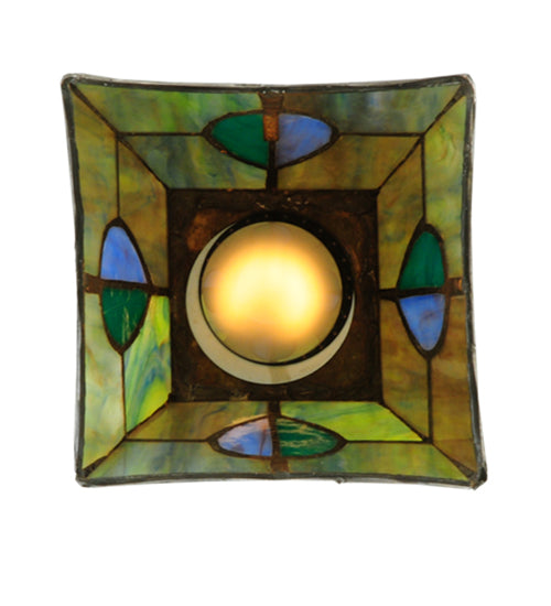 Meyda Lighting Mackintosh Leaf 20059 5"Sq Mahogany Bronze Mini Pendant Light With Multi-Colored Stained Shade Glass