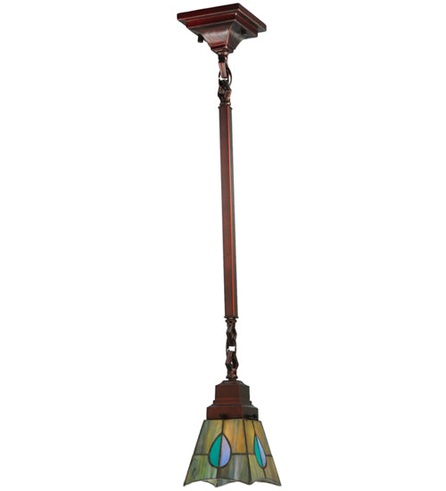 Meyda Lighting Mackintosh Leaf 20059 5"Sq Mahogany Bronze Mini Pendant Light With Multi-Colored Stained Shade Glass