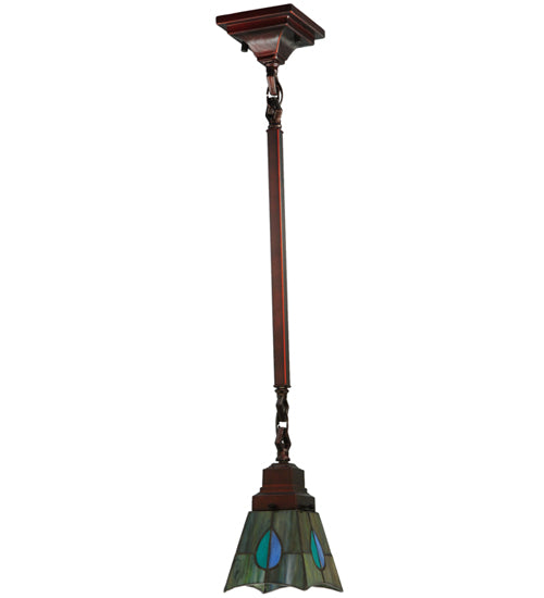 Meyda Lighting Mackintosh Leaf 20059 5"Sq Mahogany Bronze Mini Pendant Light With Multi-Colored Stained Shade Glass