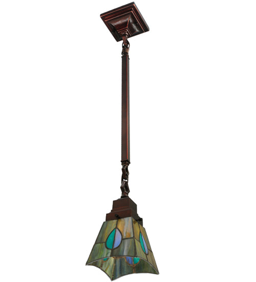 Meyda Lighting Mackintosh Leaf 20059 5"Sq Mahogany Bronze Mini Pendant Light With Multi-Colored Stained Shade Glass