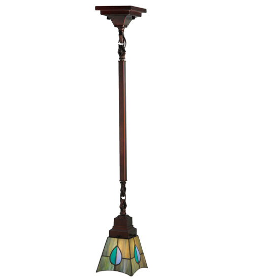 Meyda Lighting Mackintosh Leaf 20059 5"Sq Mahogany Bronze Mini Pendant Light With Multi-Colored Stained Shade Glass