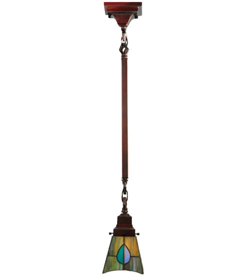Meyda Lighting Mackintosh Leaf 20059 5"Sq Mahogany Bronze Mini Pendant Light With Multi-Colored Stained Shade Glass