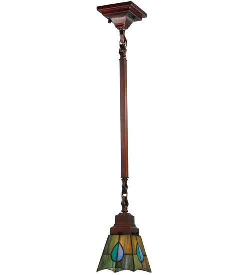 Meyda Lighting Mackintosh Leaf 20059 5"Sq Mahogany Bronze Mini Pendant Light With Multi-Colored Stained Shade Glass