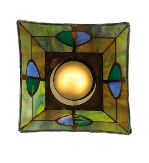 Meyda Lighting Mackintosh Leaf 20060 5"Sq Mahogany Bronze Mini Pendant Light With Multi-Colored Stained Shade Glass