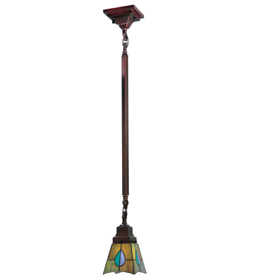 Meyda Lighting Mackintosh Leaf 20060 5"Sq Mahogany Bronze Mini Pendant Light With Multi-Colored Stained Shade Glass