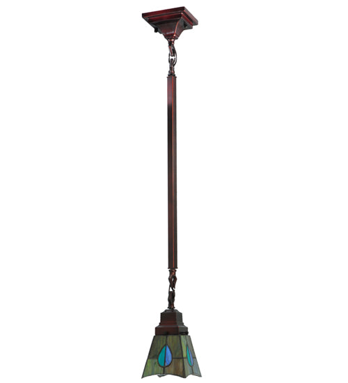 Meyda Lighting Mackintosh Leaf 20060 5"Sq Mahogany Bronze Mini Pendant Light With Multi-Colored Stained Shade Glass