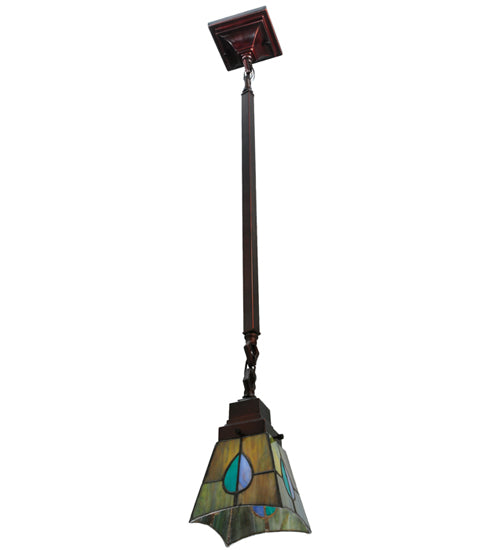 Meyda Lighting Mackintosh Leaf 20060 5"Sq Mahogany Bronze Mini Pendant Light With Multi-Colored Stained Shade Glass