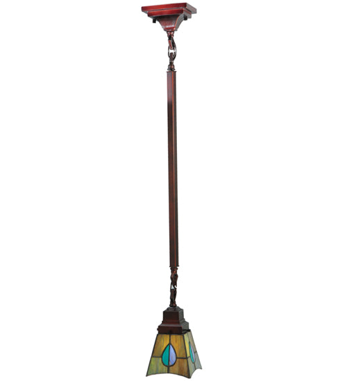 Meyda Lighting Mackintosh Leaf 20060 5"Sq Mahogany Bronze Mini Pendant Light With Multi-Colored Stained Shade Glass