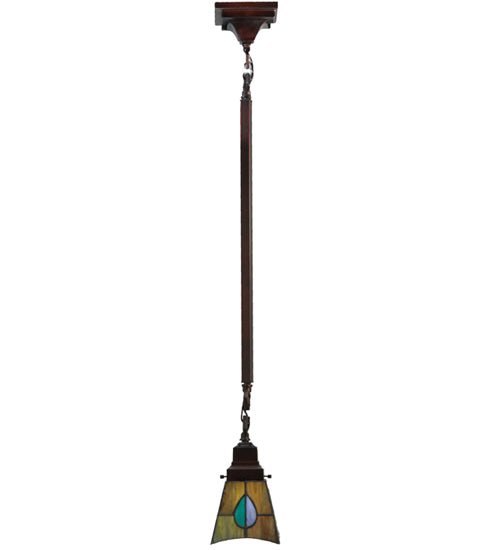 Meyda Lighting Mackintosh Leaf 20060 5"Sq Mahogany Bronze Mini Pendant Light With Multi-Colored Stained Shade Glass