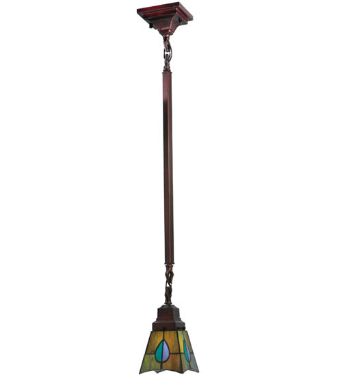Meyda Lighting Mackintosh Leaf 20060 5"Sq Mahogany Bronze Mini Pendant Light With Multi-Colored Stained Shade Glass