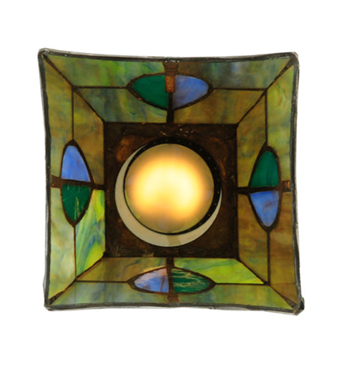Meyda Lighting Mackintosh Leaf 20061 5"Sq Mahogany Bronze Mini Pendant Light With Multi-Colored Stained Shade Glass