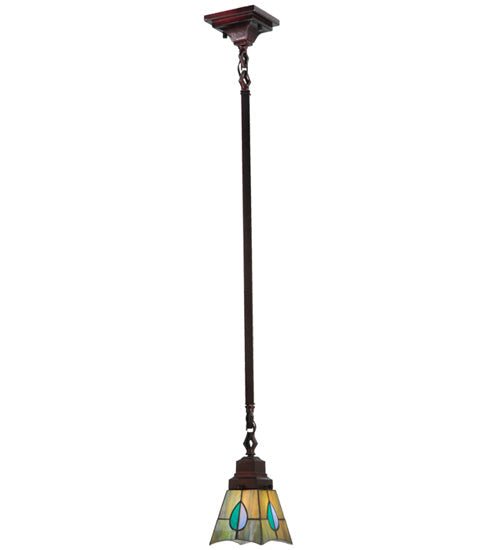 Meyda Lighting Mackintosh Leaf 20061 5"Sq Mahogany Bronze Mini Pendant Light With Multi-Colored Stained Shade Glass