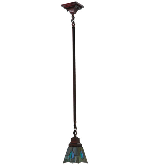Meyda Lighting Mackintosh Leaf 20061 5"Sq Mahogany Bronze Mini Pendant Light With Multi-Colored Stained Shade Glass
