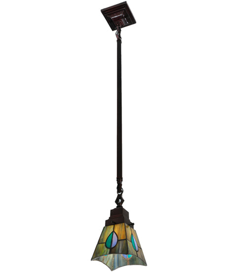 Meyda Lighting Mackintosh Leaf 20061 5"Sq Mahogany Bronze Mini Pendant Light With Multi-Colored Stained Shade Glass