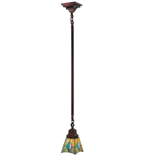 Meyda Lighting Mackintosh Leaf 20061 5"Sq Mahogany Bronze Mini Pendant Light With Multi-Colored Stained Shade Glass