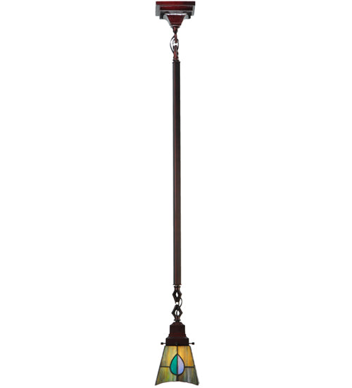 Meyda Lighting Mackintosh Leaf 20061 5"Sq Mahogany Bronze Mini Pendant Light With Multi-Colored Stained Shade Glass