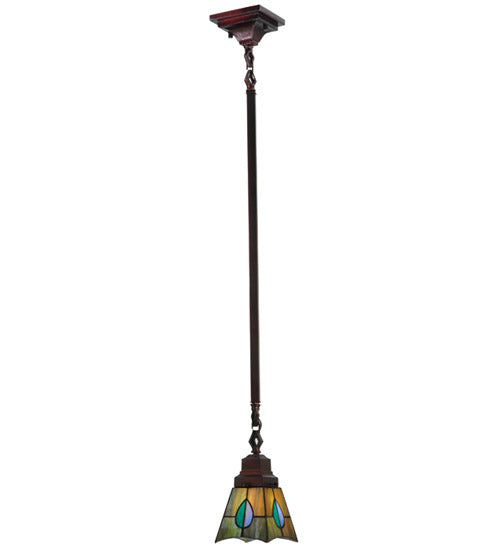 Meyda Lighting Mackintosh Leaf 20061 5"Sq Mahogany Bronze Mini Pendant Light With Multi-Colored Stained Shade Glass
