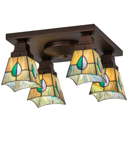 Meyda Lighting Mackintosh Leaf 23" 4-Light Mahogany Bronze Flush Mount Light With Multi-Colored Shade Glass