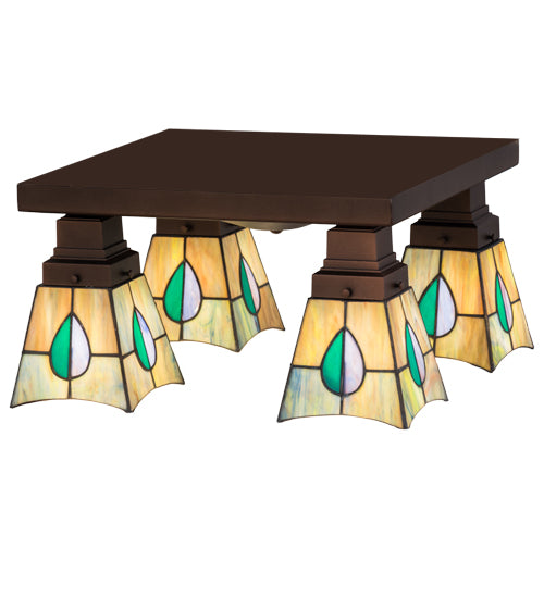 Meyda Lighting Mackintosh Leaf 23" 4-Light Mahogany Bronze Flush Mount Light With Multi-Colored Shade Glass