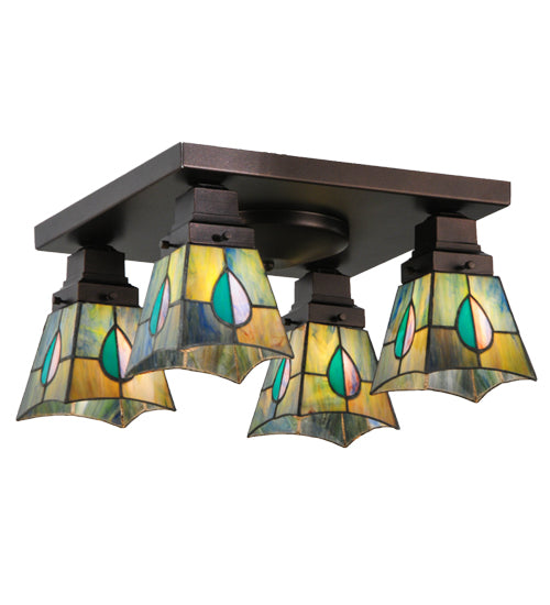 Meyda Lighting Mackintosh Leaf 23" 4-Light Mahogany Bronze Flush Mount Light With Multi-Colored Shade Glass