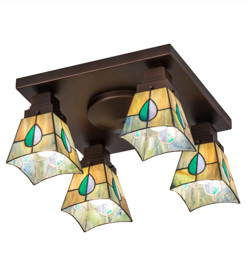 Meyda Lighting Mackintosh Leaf 23" 4-Light Mahogany Bronze Flush Mount Light With Multi-Colored Shade Glass