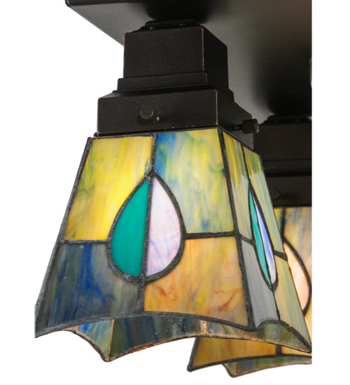 Meyda Lighting Mackintosh Leaf 23" 4-Light Mahogany Bronze Flush Mount Light With Multi-Colored Shade Glass