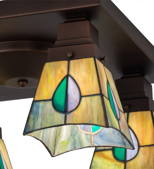 Meyda Lighting Mackintosh Leaf 23" 4-Light Mahogany Bronze Flush Mount Light With Multi-Colored Shade Glass