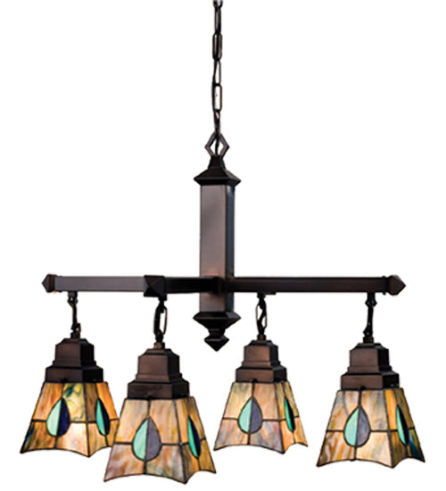 Meyda Lighting Mackintosh Leaf 26" 4-Light Mahogany Bronze Chandelier With Multi-Colored Stained Shade Glass