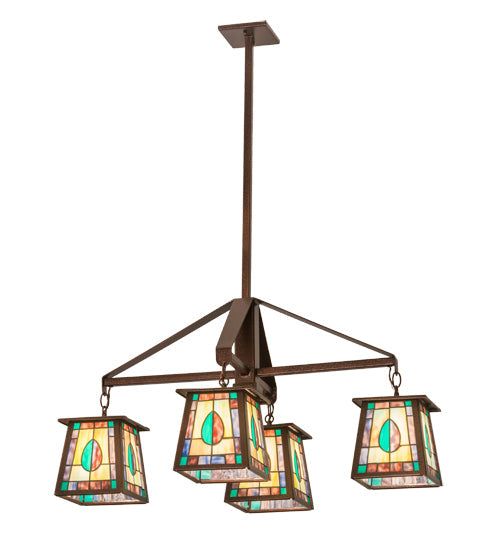 Meyda Lighting Mackintosh Leaf 36" 4-Light New Copper Vein Chandelier With Multi-Colored Shade Glass