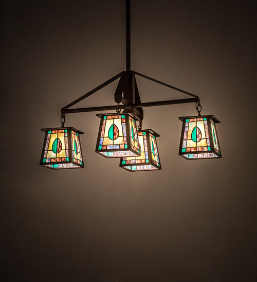 Meyda Lighting Mackintosh Leaf 36" 4-Light New Copper Vein Chandelier With Multi-Colored Shade Glass