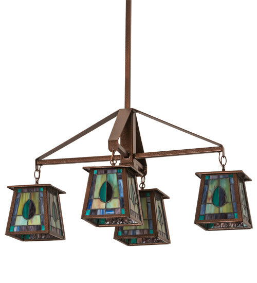 Meyda Lighting Mackintosh Leaf 36" 4-Light New Copper Vein Chandelier With Multi-Colored Shade Glass