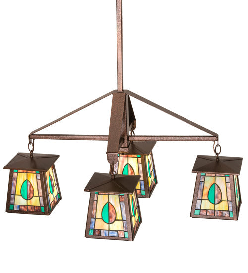Meyda Lighting Mackintosh Leaf 36" 4-Light New Copper Vein Chandelier With Multi-Colored Shade Glass