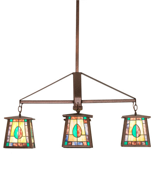 Meyda Lighting Mackintosh Leaf 36" 4-Light New Copper Vein Chandelier With Multi-Colored Shade Glass