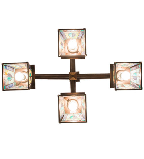 Meyda Lighting Mackintosh Leaf 36" 4-Light New Copper Vein Chandelier With Multi-Colored Shade Glass