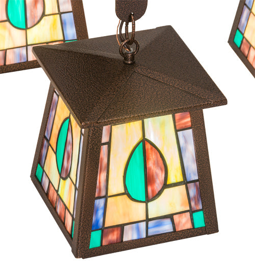 Meyda Lighting Mackintosh Leaf 36" 4-Light New Copper Vein Chandelier With Multi-Colored Shade Glass