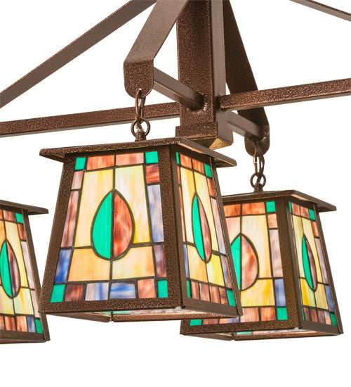 Meyda Lighting Mackintosh Leaf 36" 4-Light New Copper Vein Chandelier With Multi-Colored Shade Glass