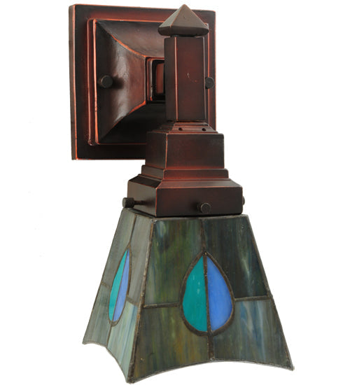 Meyda Lighting Mackintosh Leaf 5" Mahogany Bronze Wall Sconce With Multi-Colored Shade Glass