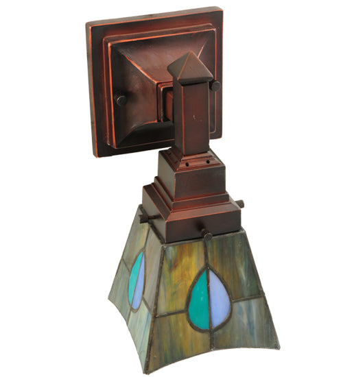 Meyda Lighting Mackintosh Leaf 5" Mahogany Bronze Wall Sconce With Multi-Colored Shade Glass