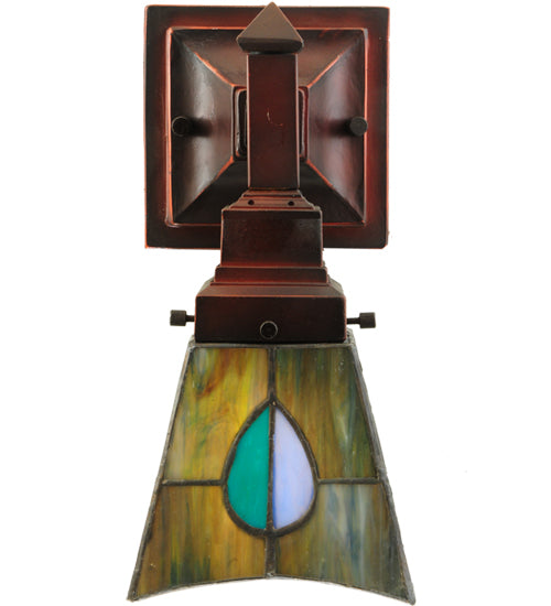 Meyda Lighting Mackintosh Leaf 5" Mahogany Bronze Wall Sconce With Multi-Colored Shade Glass