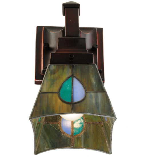 Meyda Lighting Mackintosh Leaf 5" Mahogany Bronze Wall Sconce With Multi-Colored Shade Glass