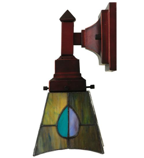 Meyda Lighting Mackintosh Leaf 5" Mahogany Bronze Wall Sconce With Multi-Colored Shade Glass