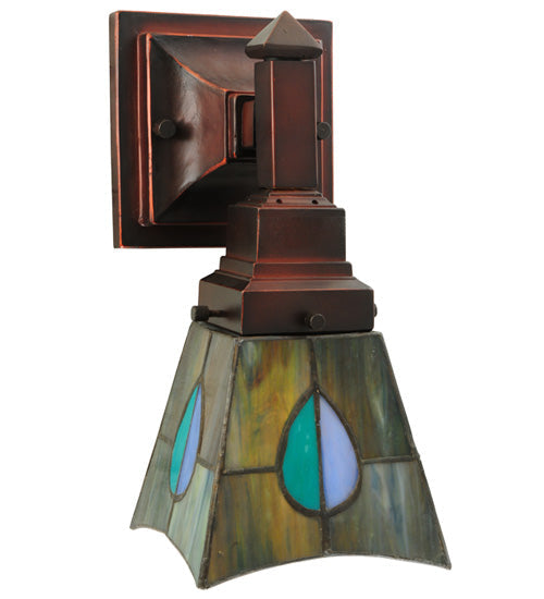 Meyda Lighting Mackintosh Leaf 5" Mahogany Bronze Wall Sconce With Multi-Colored Shade Glass