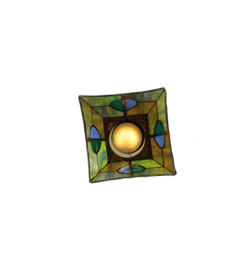 Meyda Lighting Mackintosh Leaf 5"Sq Mahogany Bronze Mini Pendant Light With Multi-Colored Stained Shade Glass
