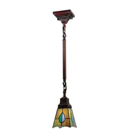 Meyda Lighting Mackintosh Leaf 5"Sq Mahogany Bronze Mini Pendant Light With Multi-Colored Stained Shade Glass